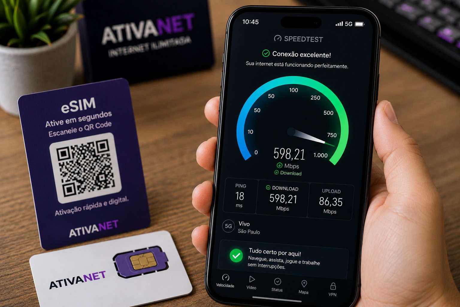 Celular com conexão 5G e ativação por eSIM